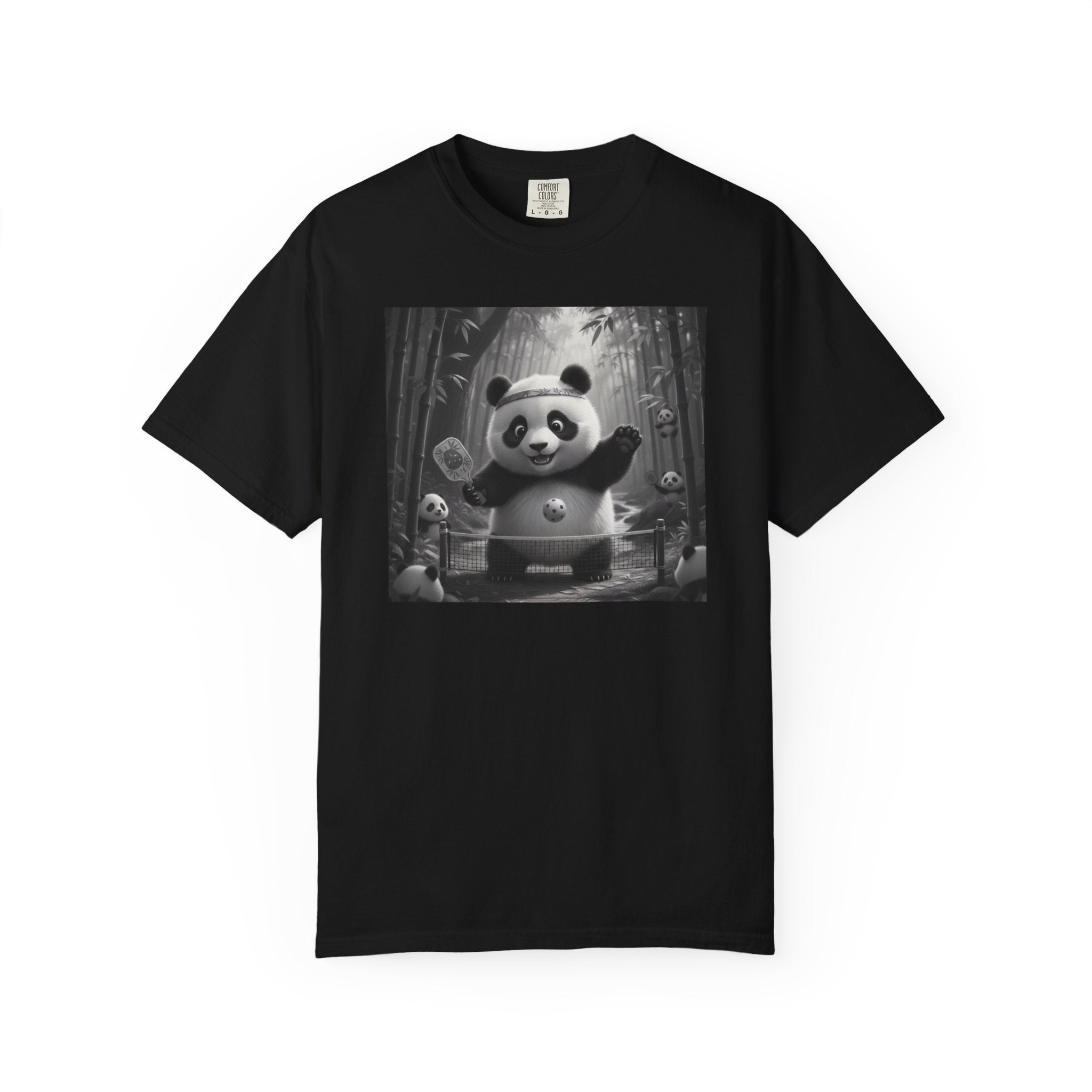 Panda Pickleball Bamboo Forest T-Shirt | Monochrome Kawaii Sports Decor