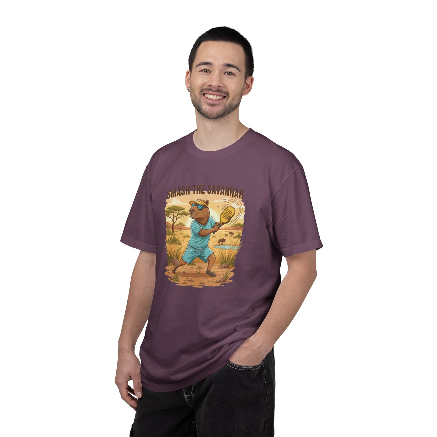 Smash the Savannah Capybara Pickleballer T-Shirt | Animal Sports Graphic Tee