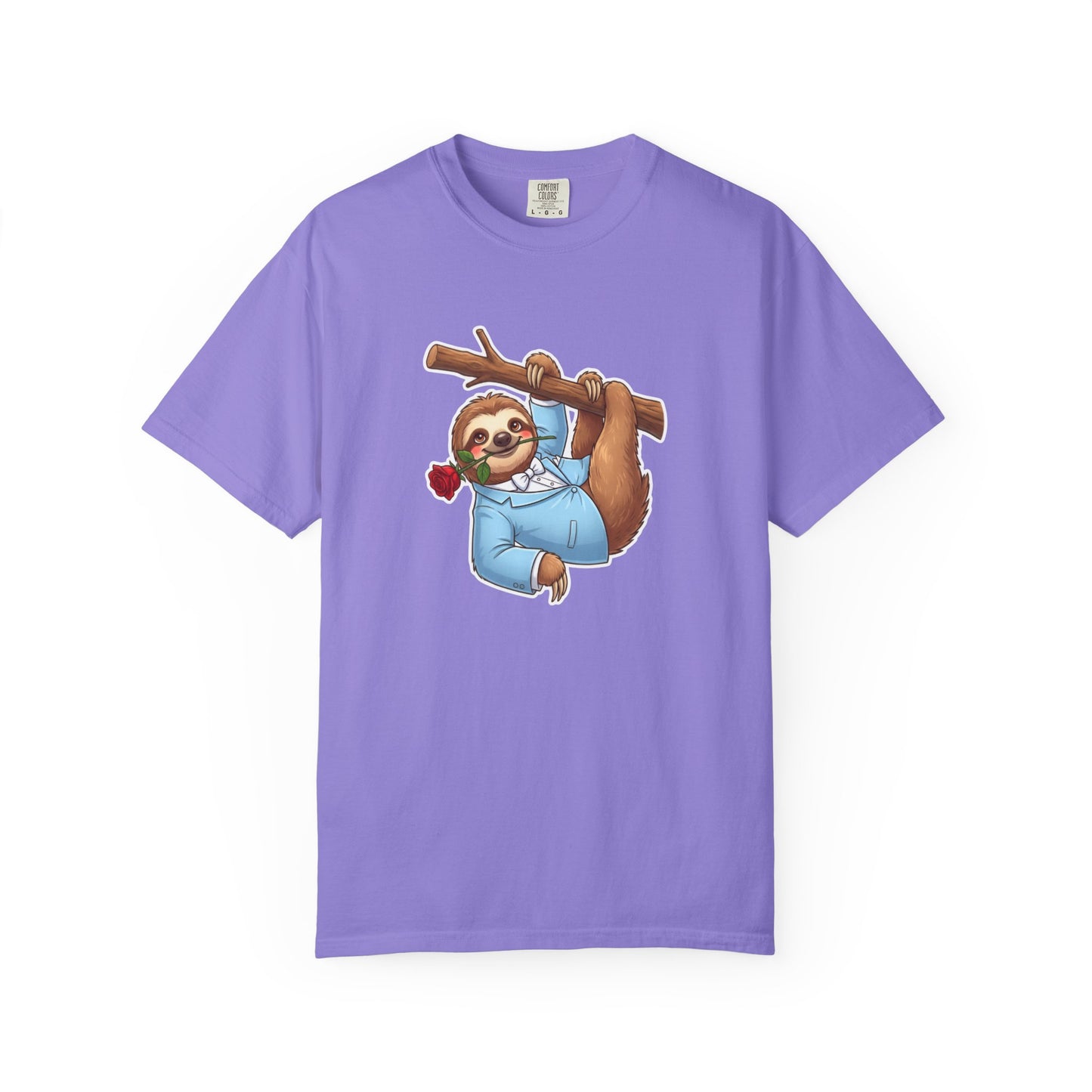 Sloth with Rose on Branch T-shirt | Cute Relaxed Animal Tee