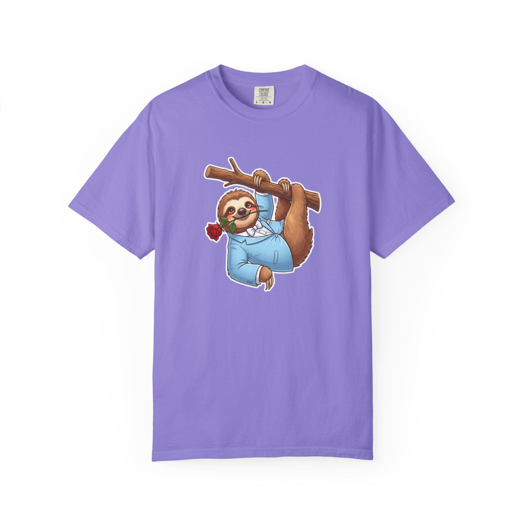Sloth with Rose on Branch T-shirt | Cute Relaxed Animal Tee