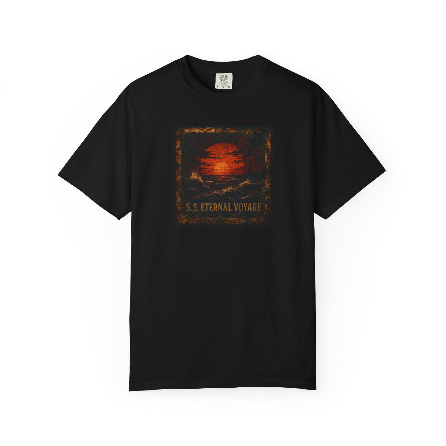 Eternal Voyage Sunset Illustration T-Shirt | Vintage Ocean Scene