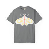 Celestial Moth T-shirt | Pink Yellow Moth with Crescent Moon