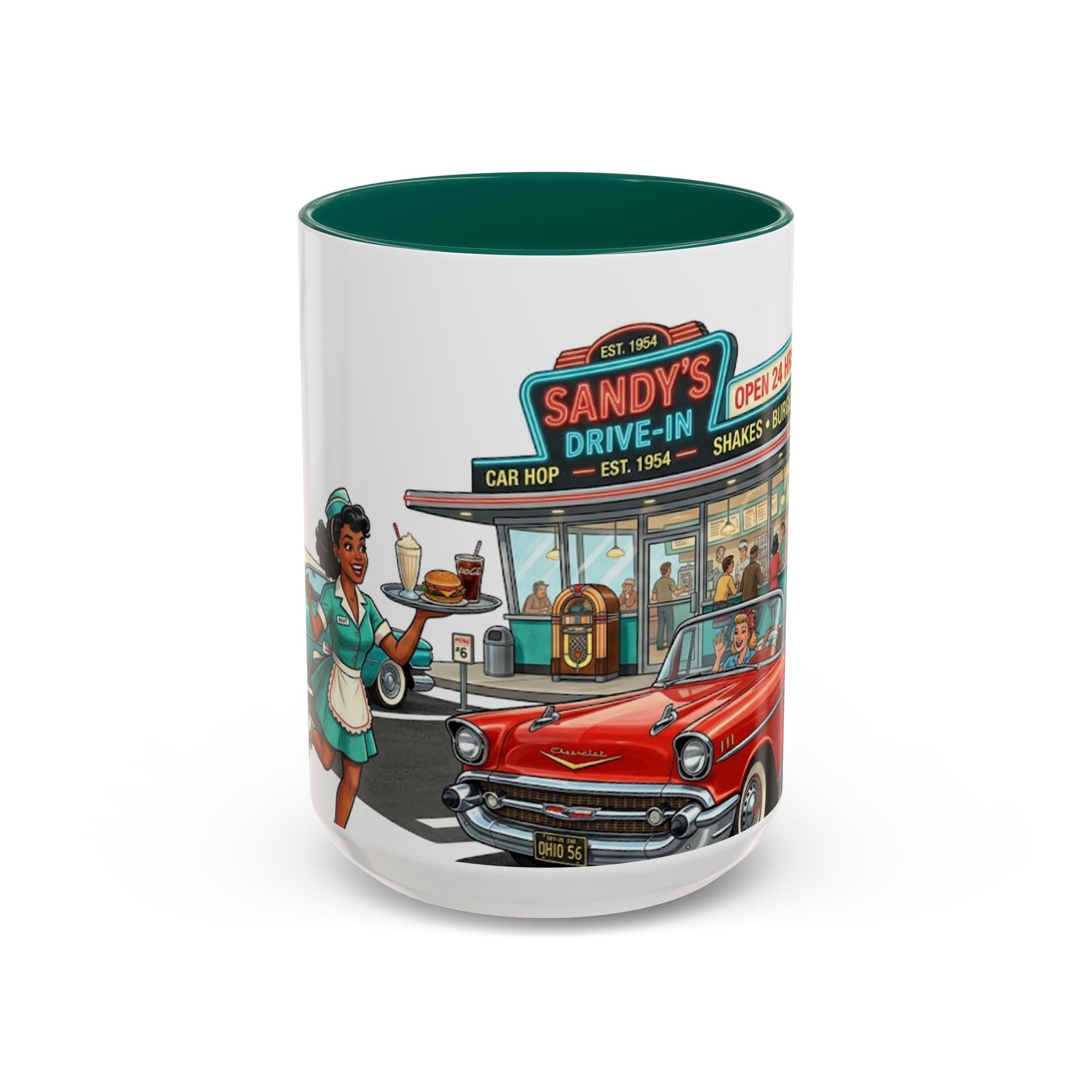 1950s Diner Scene Mug | Retro Car Hop Coffee Cup