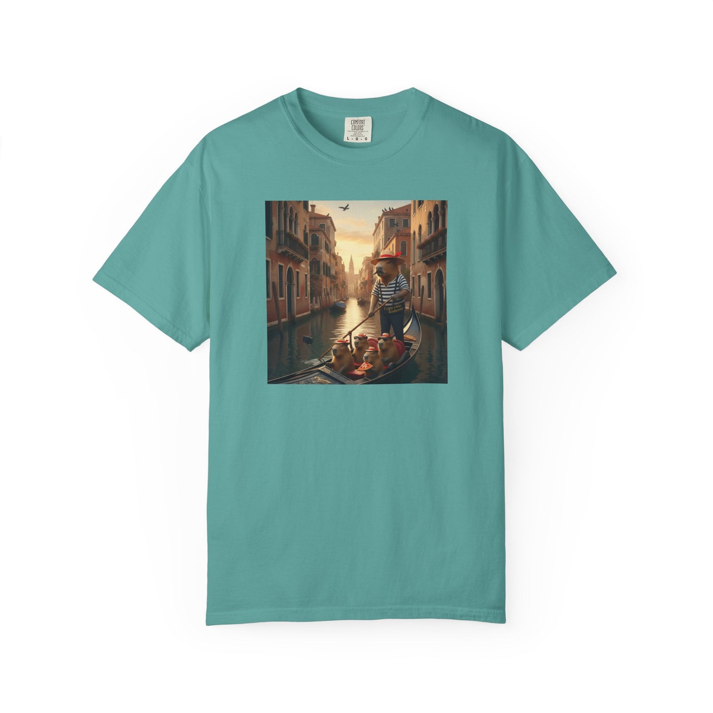 Capybara Venice Gondola Sunset T-shirt | Scenic Canal Travel Art