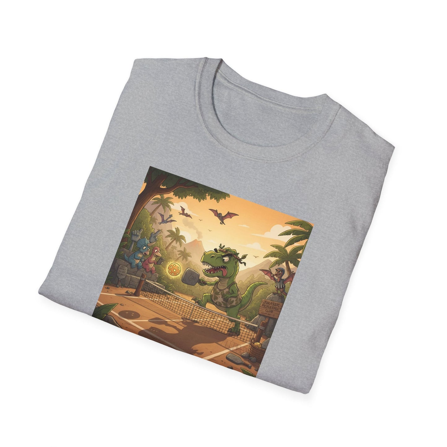 Jurassic Pickleball Club | Retro Tropical Dino Illustration T-Shirt
