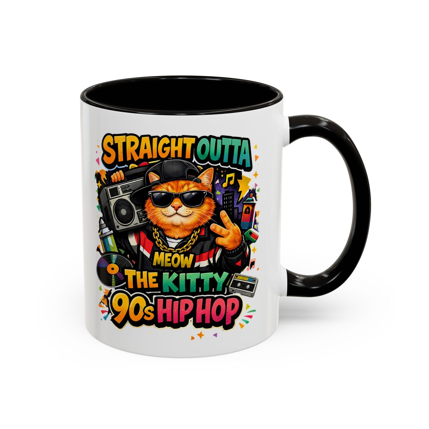 Straight Outta Meow The Kitty 90s Hip Hop Mug | Color Accent