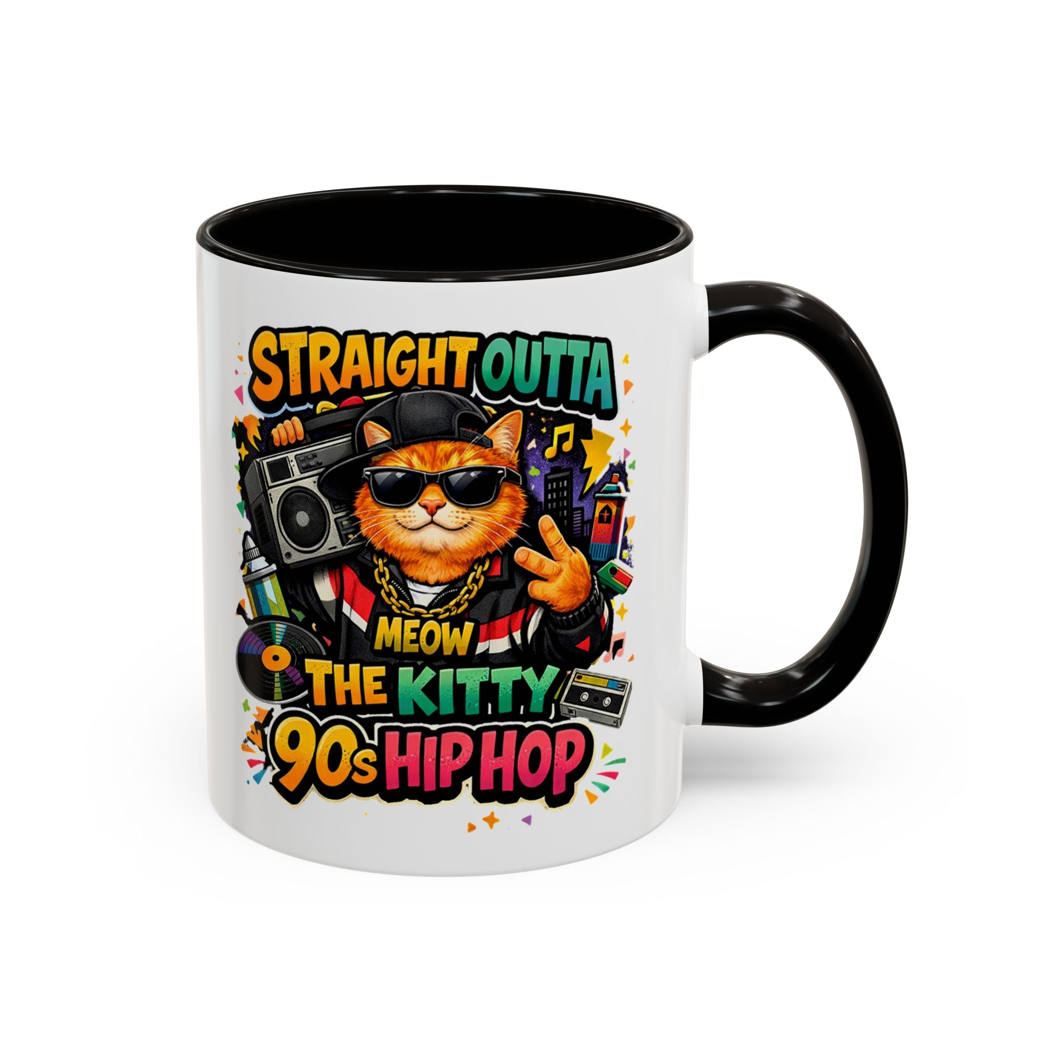 Straight Outta Meow The Kitty 90s Hip Hop Mug | Color Accent