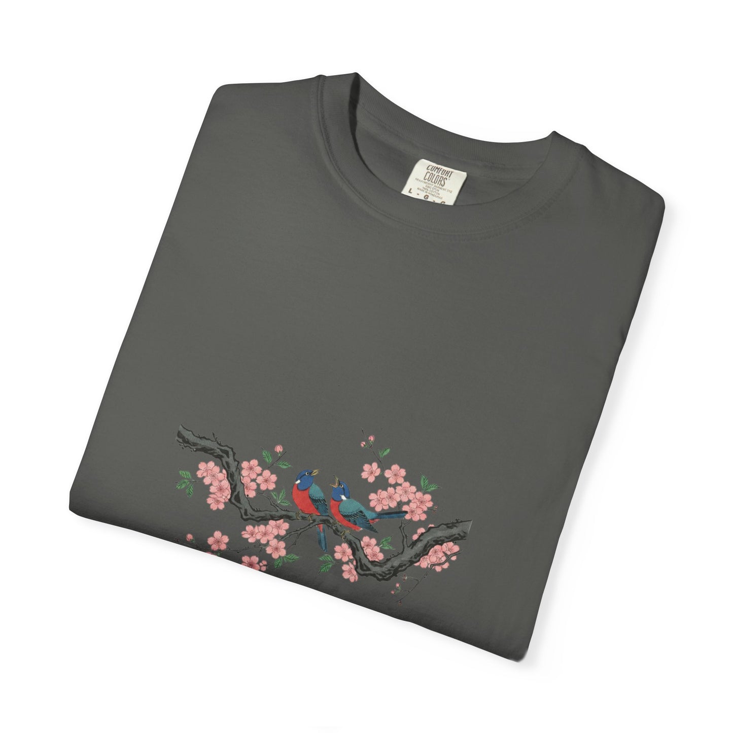 Birds on Cherry Blossom Branch T-Shirt | Japanese Floral Illustration