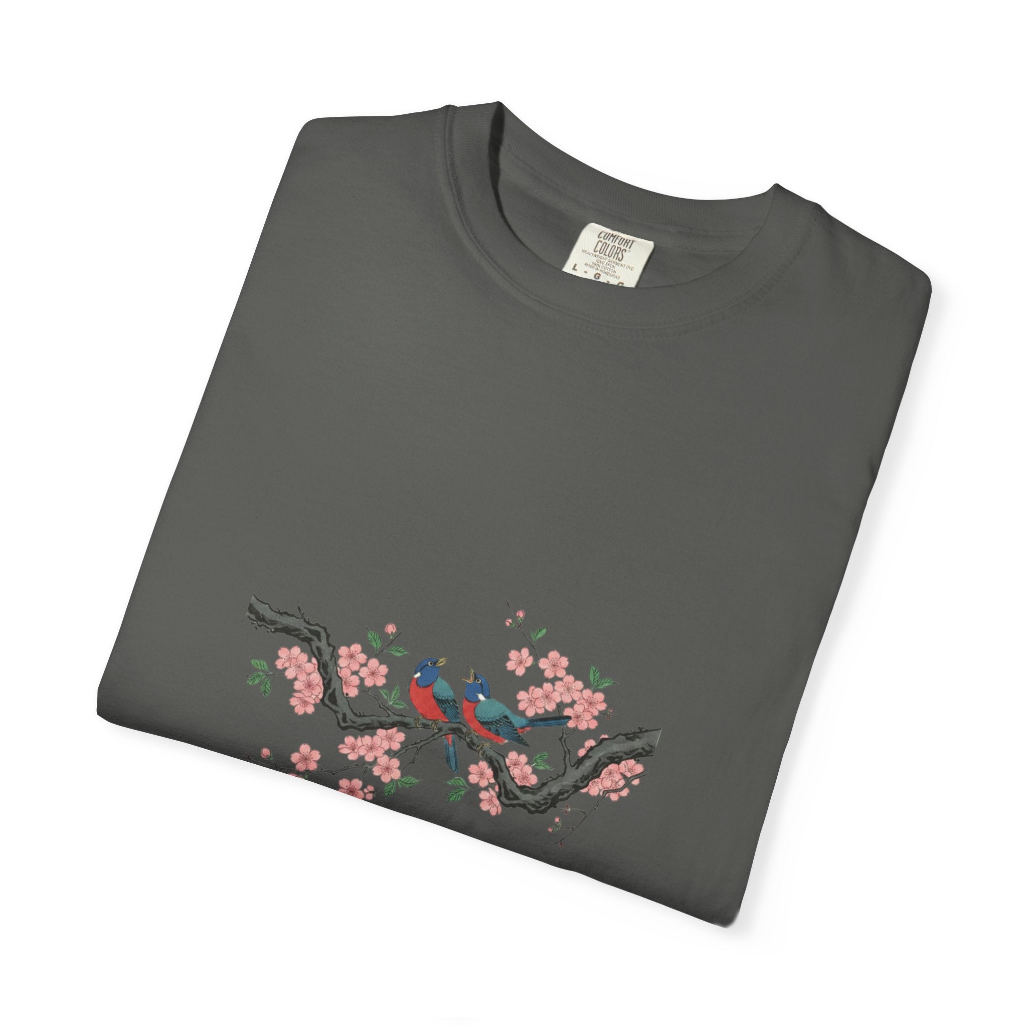 Birds on Cherry Blossom Branch T-Shirt | Japanese Floral Illustration