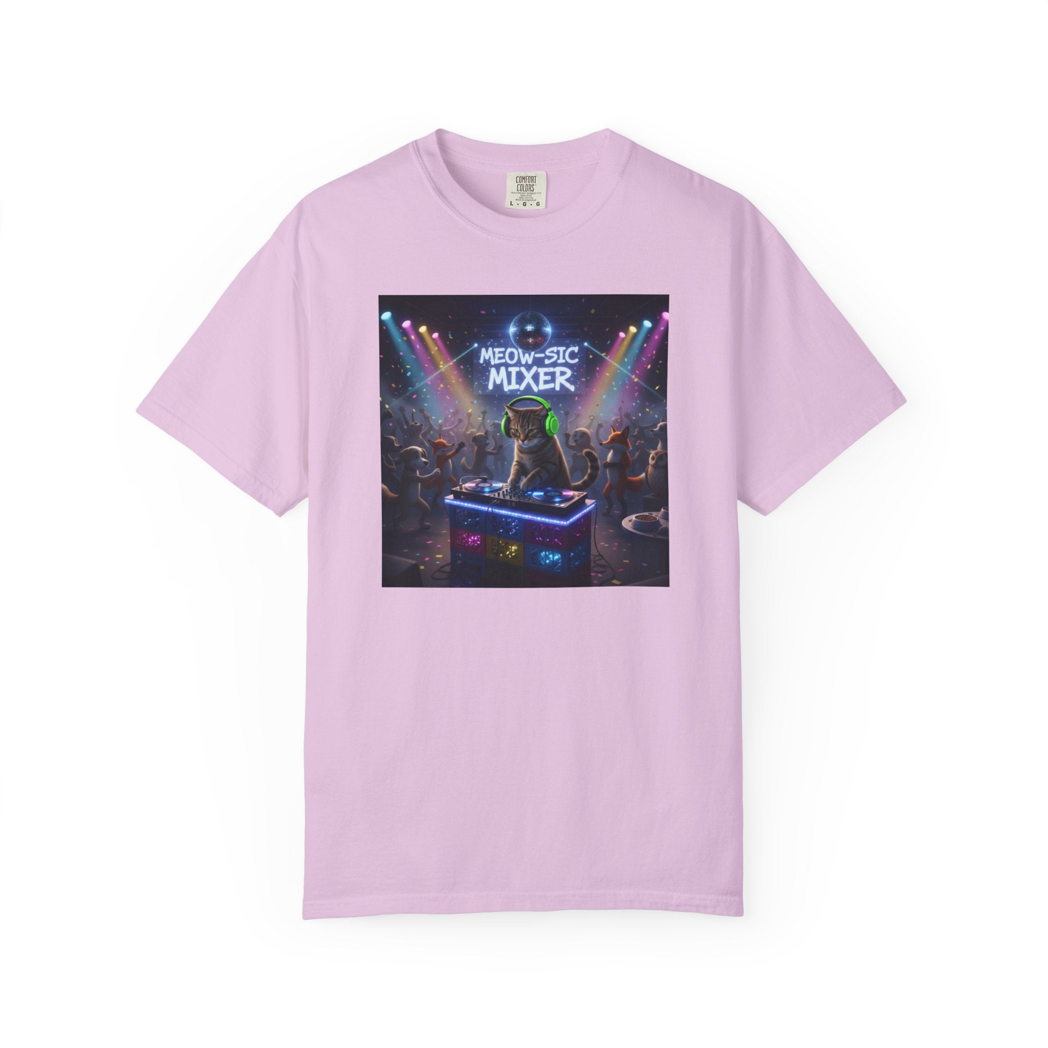 Melodic Mixer DJ Cat T-shirt | Neon Retro Music Party