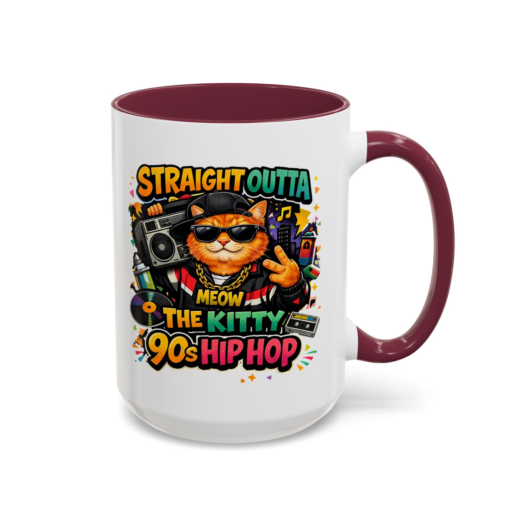 Straight Outta Meow The Kitty 90s Hip Hop Mug | Color Accent