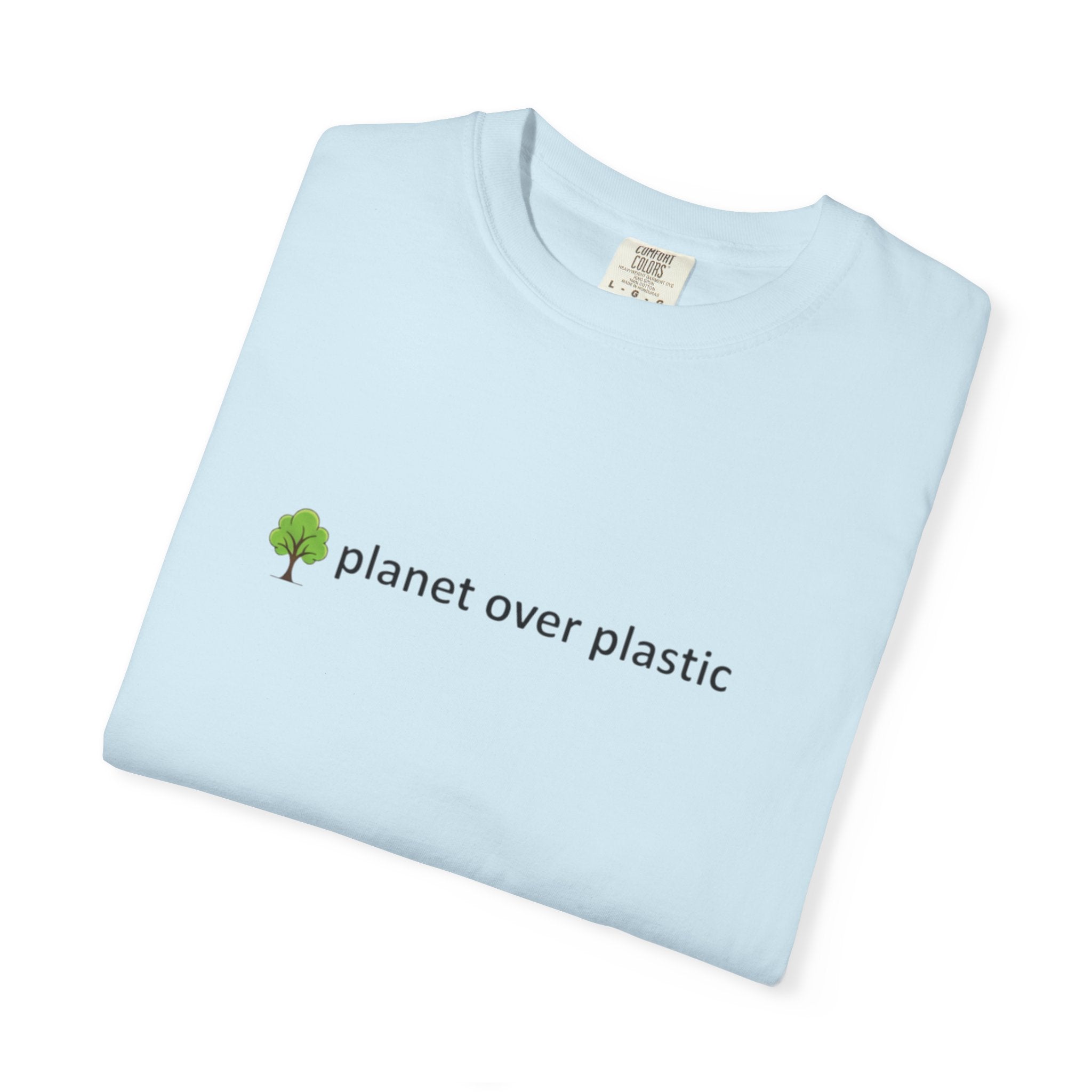 planet over plastic T-shirt | environmental tree slogan tee
