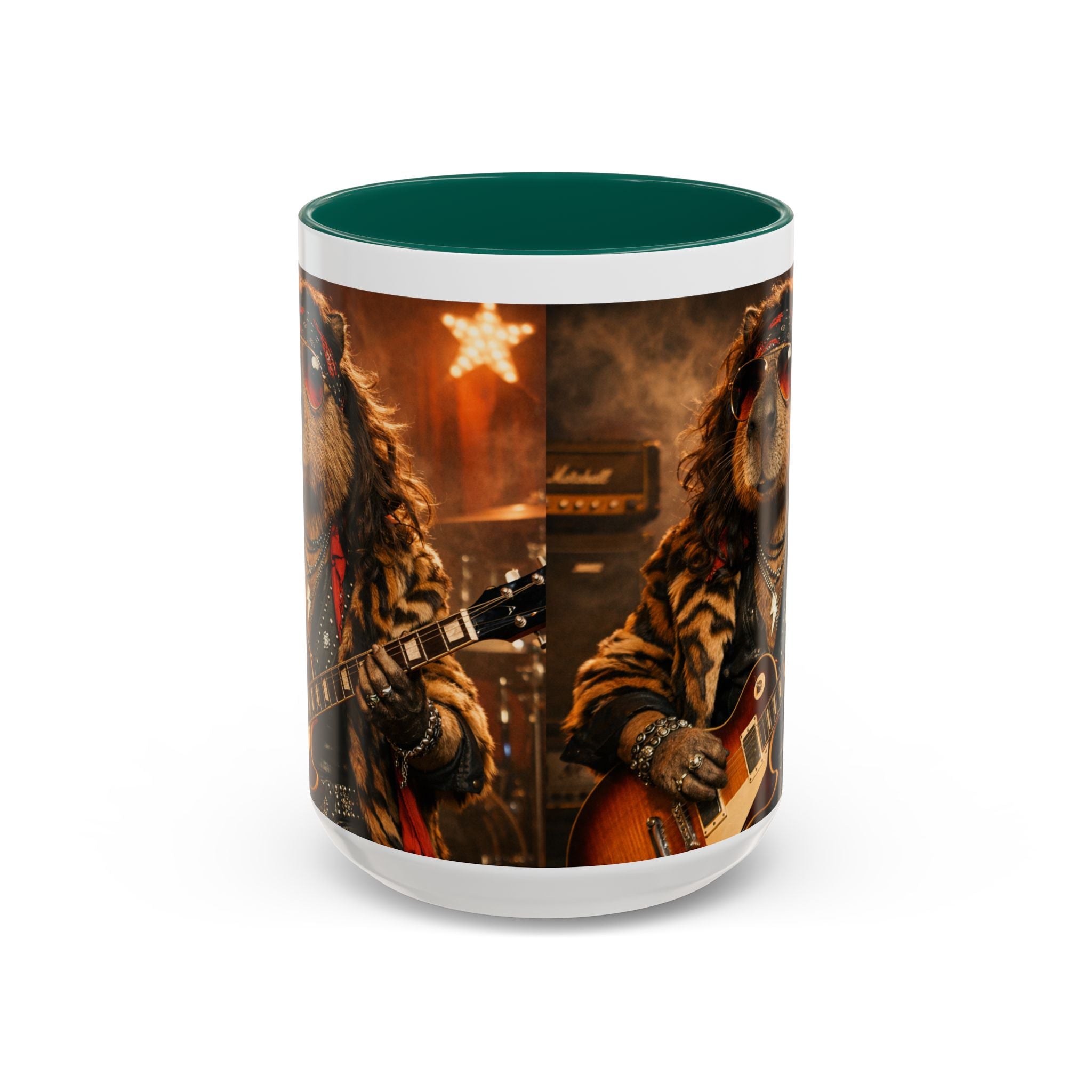 Rockstar Capybara with Guitar Mug | Color Accent Coffee Cup 11oz 15oz