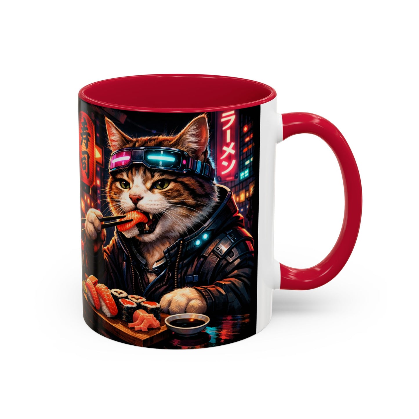 Cyberpunk Sushi Cat Mug | 11oz 15oz Ceramic Coffee Cup