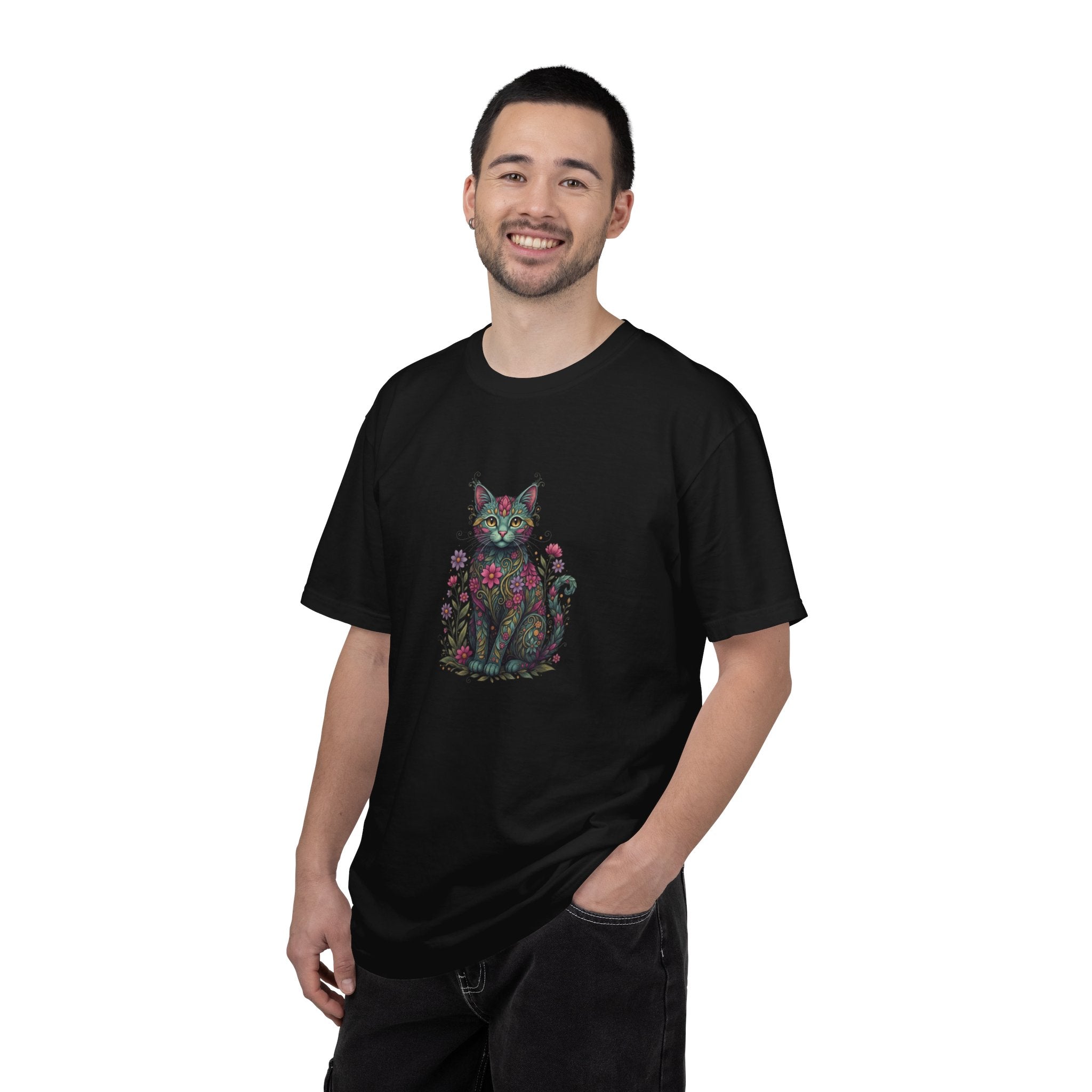 Floral Cat Illustration T-Shirt | Botanical Kitty Tee