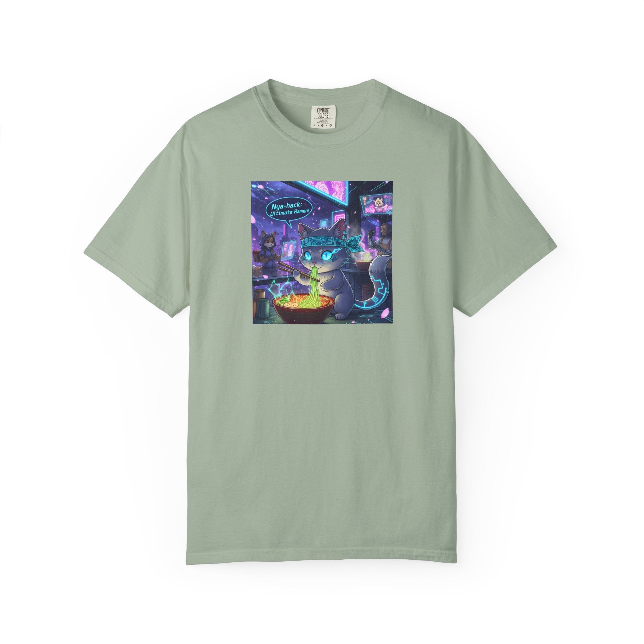 Cyberpunk Cat T-shirt | Neon Magic Potion Street Scene