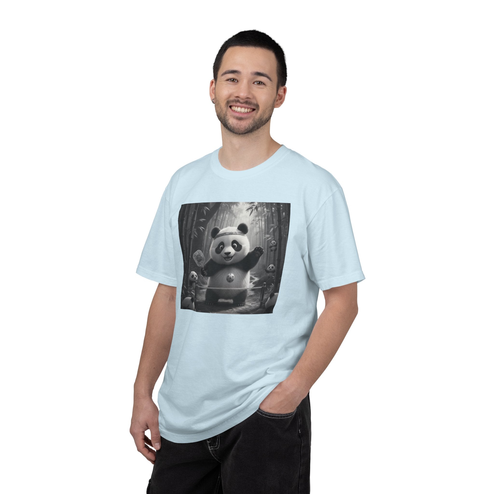 Panda Pickleball Bamboo Forest T-Shirt | Monochrome Kawaii Sports Decor