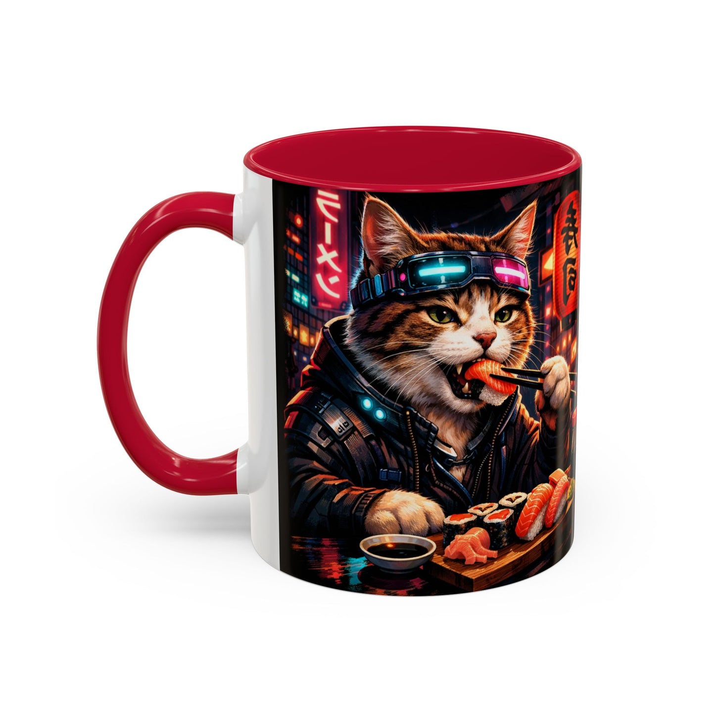 Cyberpunk Sushi Cat Mug | 11oz 15oz Ceramic Coffee Cup