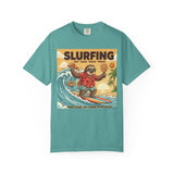 Slurfing Surfing Sloth T-Shirt | Retro Beach Wave Illustration