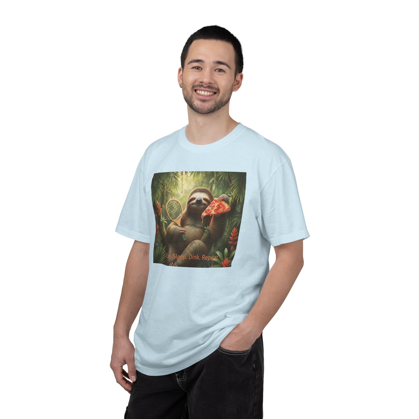 Sloth with Pizza and Pickleball Racket T-shirt | Eat Sleep Drink Repeat
