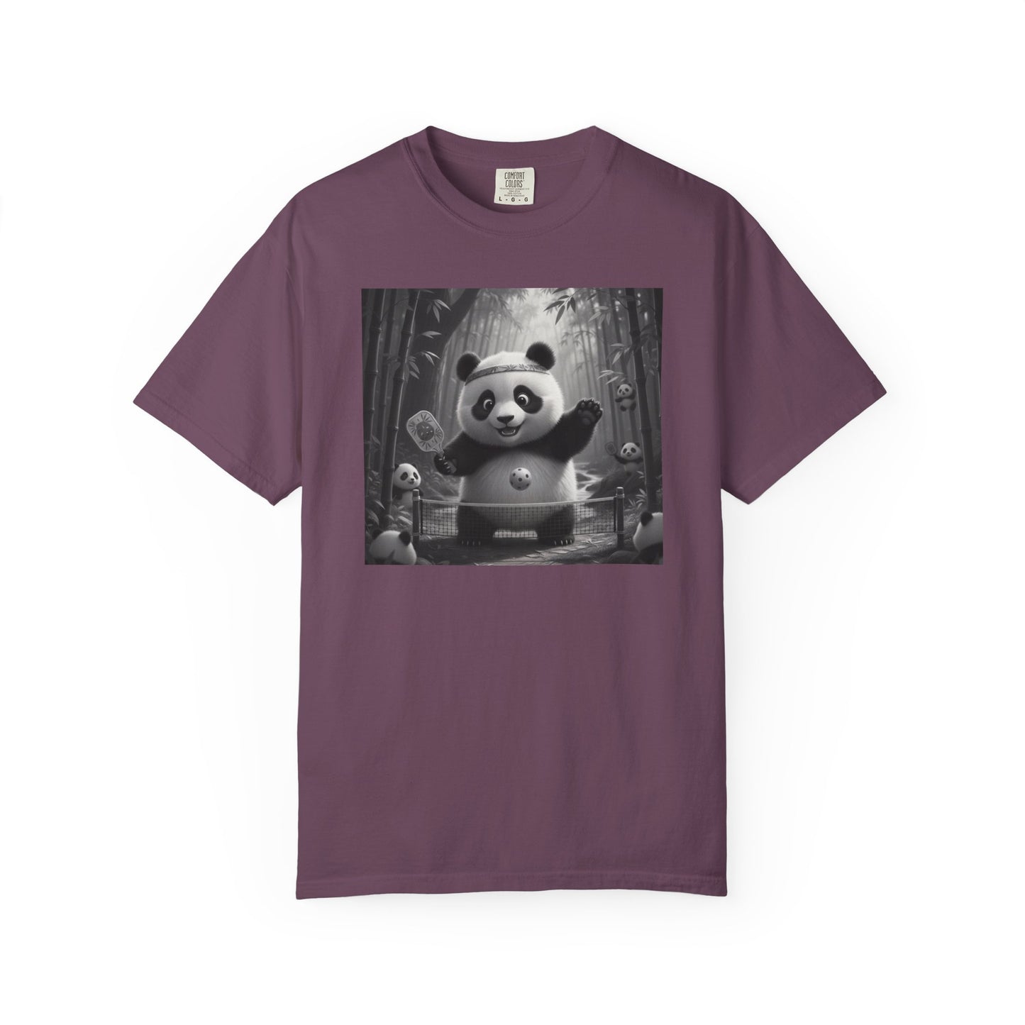 Panda Pickleball Bamboo Forest T-Shirt | Monochrome Kawaii Sports Decor