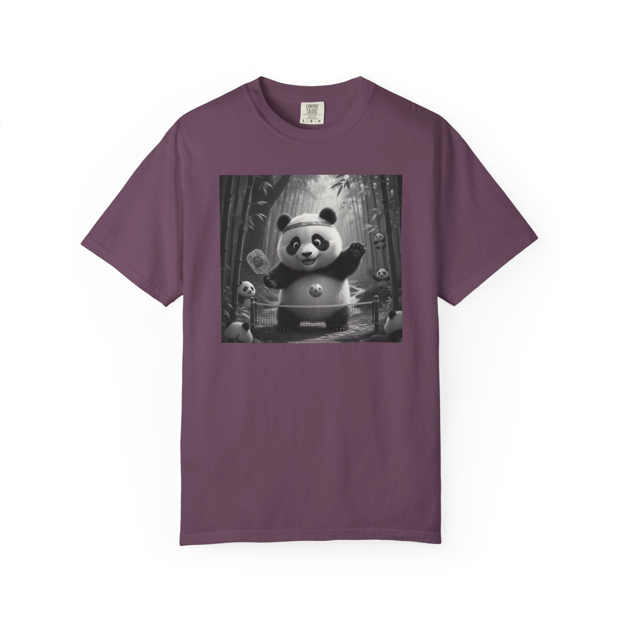 Panda Pickleball Bamboo Forest T-Shirt | Monochrome Kawaii Sports Decor