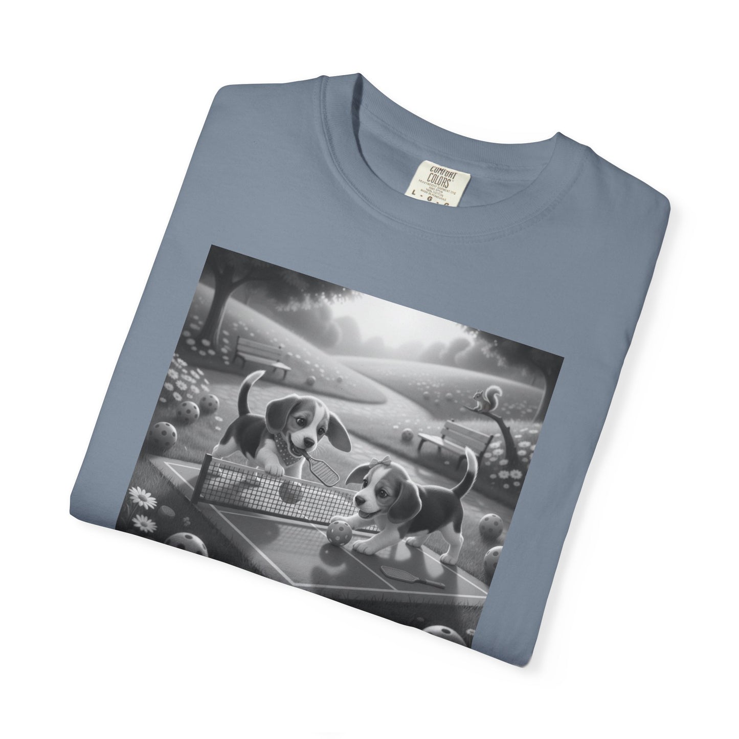 Pickleball Beagle Puppies T-shirt | Monochrome Dog Art