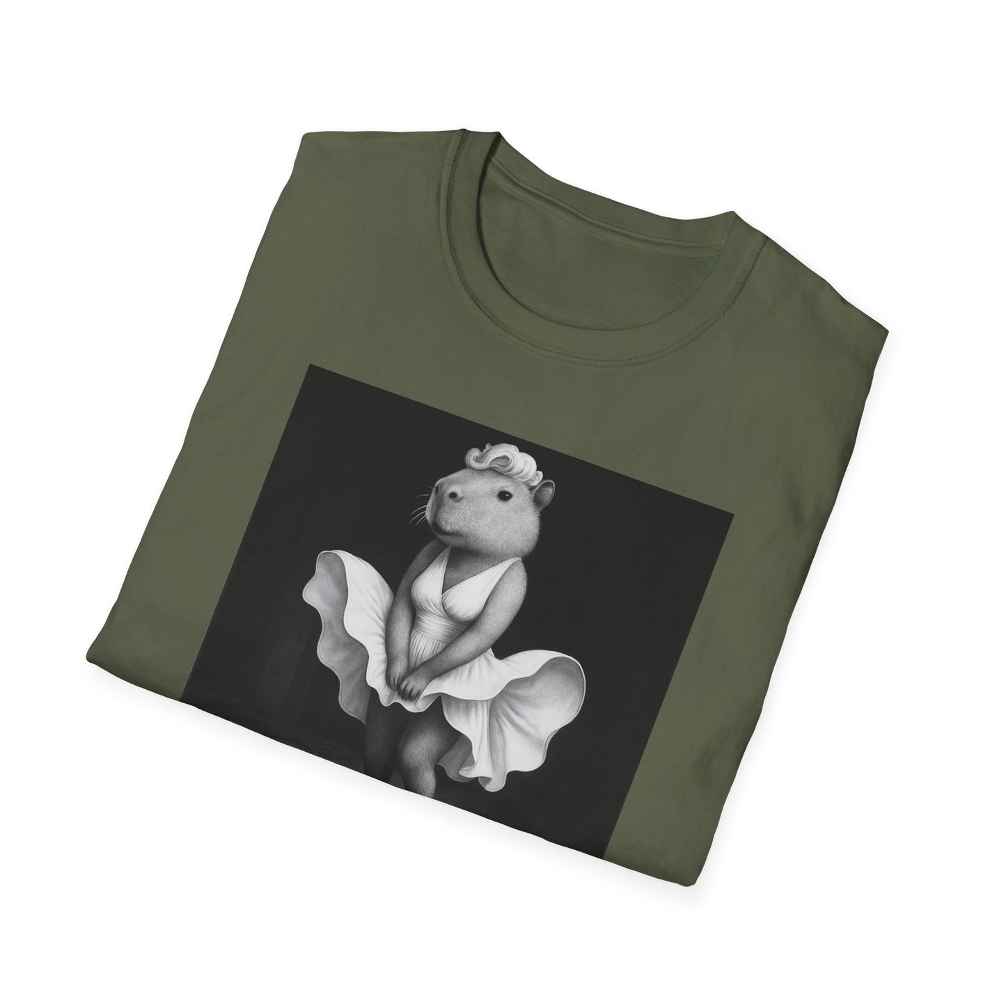Capybara Blonde. Dress Pose T-Shirt | Retro Black & White Illustration