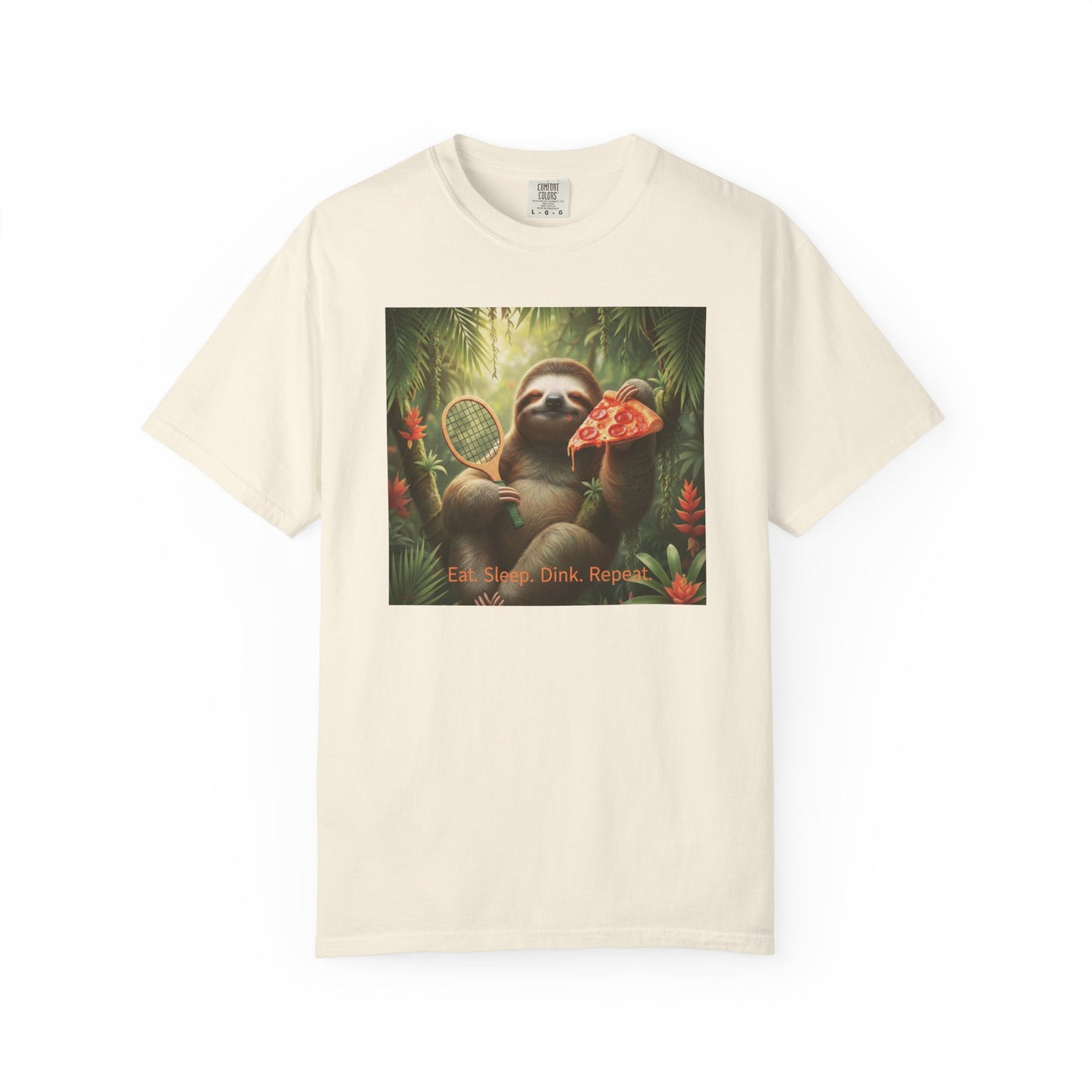 Sloth with Pizza and Pickleball Racket T-shirt | Eat Sleep Drink Repeat