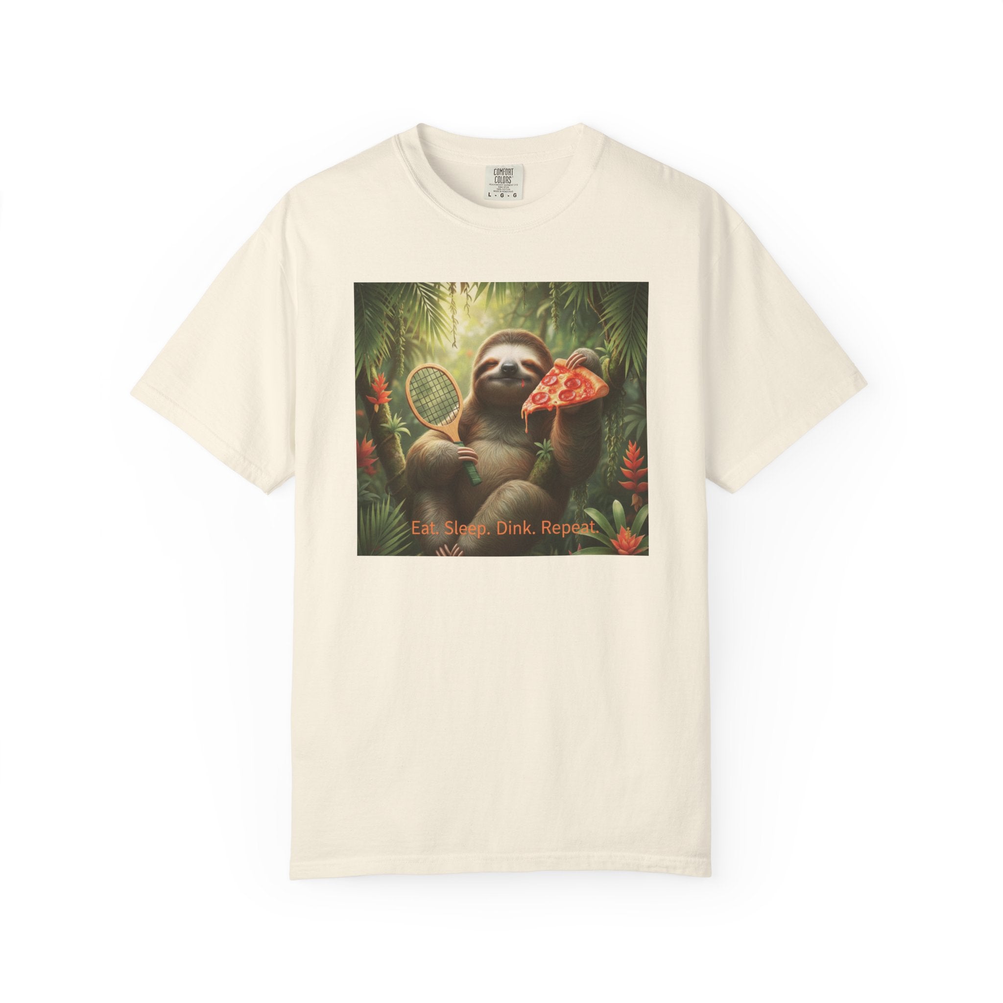Sloth with Pizza and Pickleball Racket T-shirt | Eat Sleep Drink Repeat