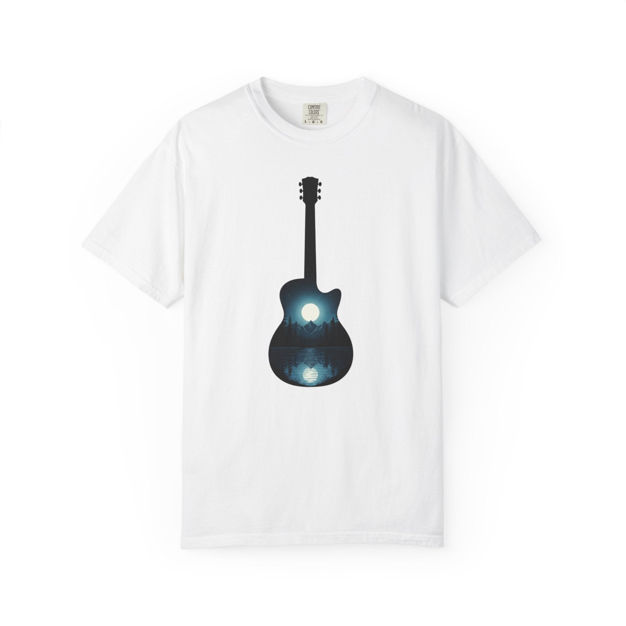 Moonlit Acoustic Guitar T-Shirt | Night Sky Guitar Silhouette