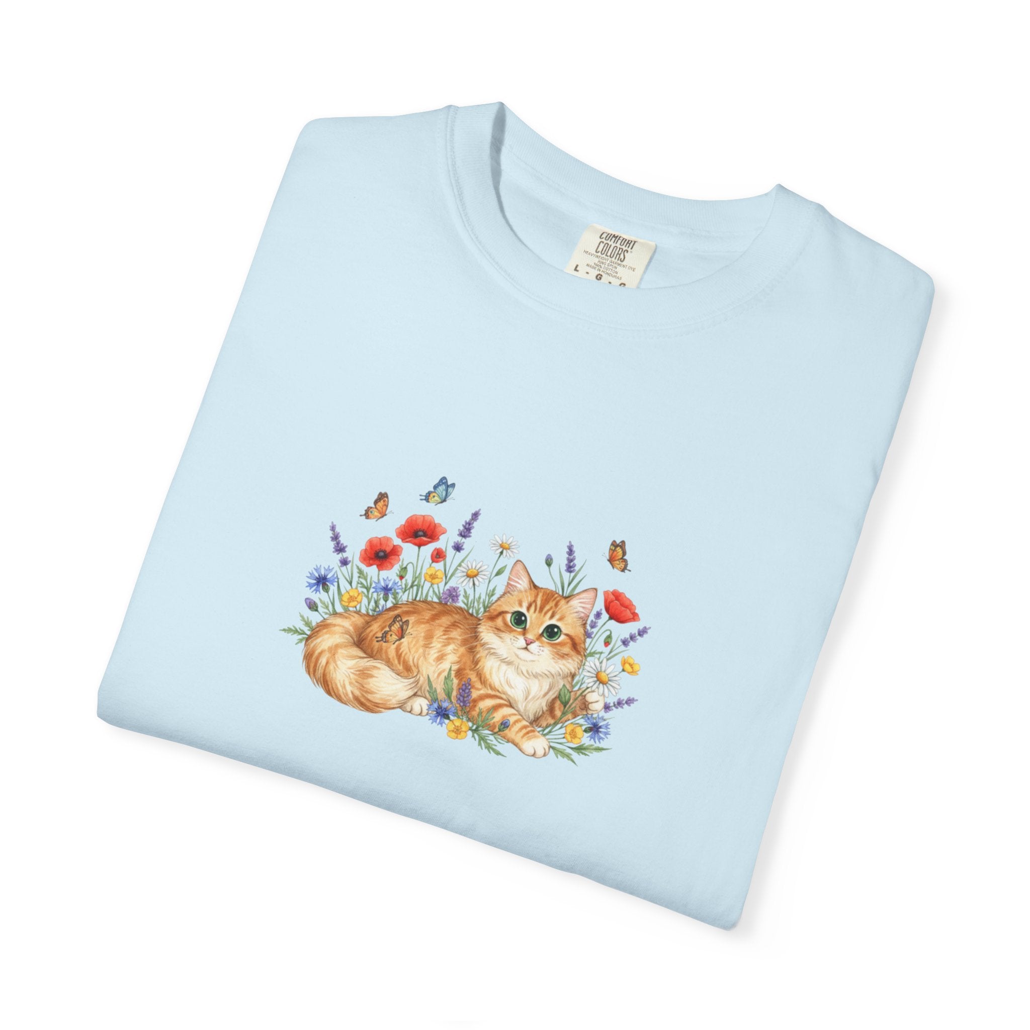 Orange Tabby Cat with Wildflowers T-Shirt | Floral Cat Tee