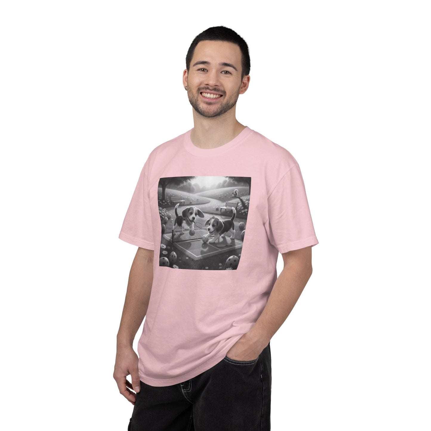 Pickleball Beagle Puppies T-shirt | Monochrome Dog Art