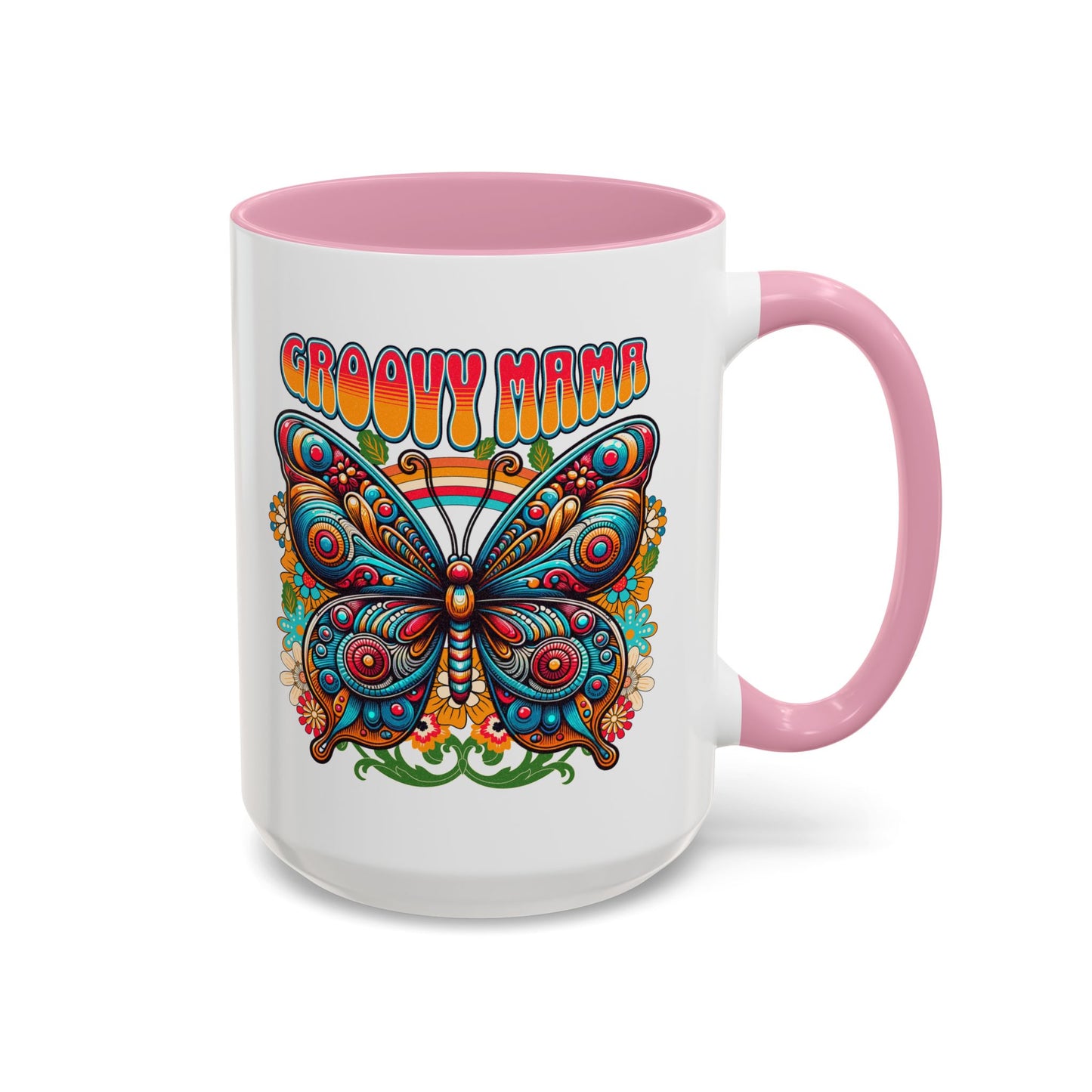 Groovy Mama Butterfly Mug | Retro Psychedelic Floral Design