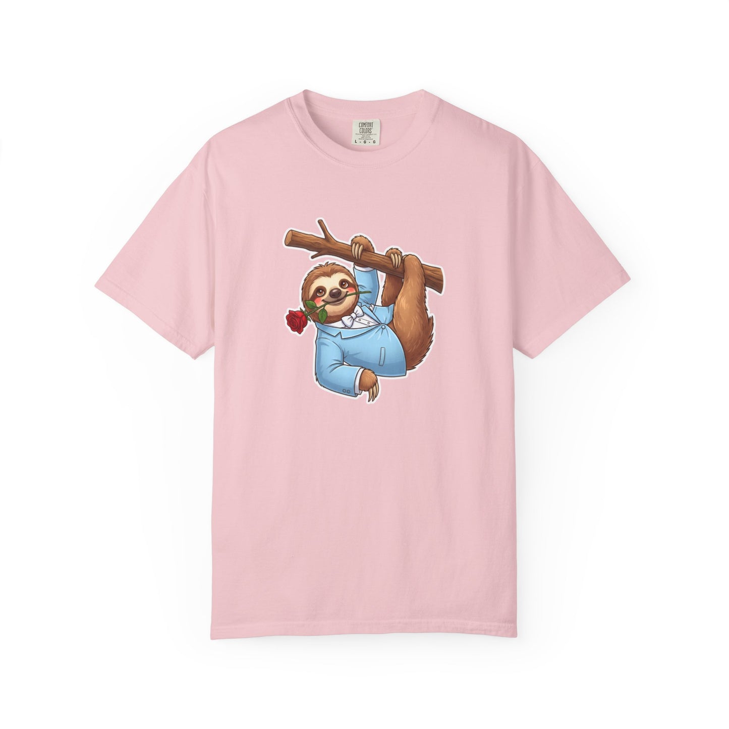Sloth with Rose on Branch T-shirt | Cute Relaxed Animal Tee