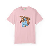 Sloth with Rose on Branch T-shirt | Cute Relaxed Animal Tee