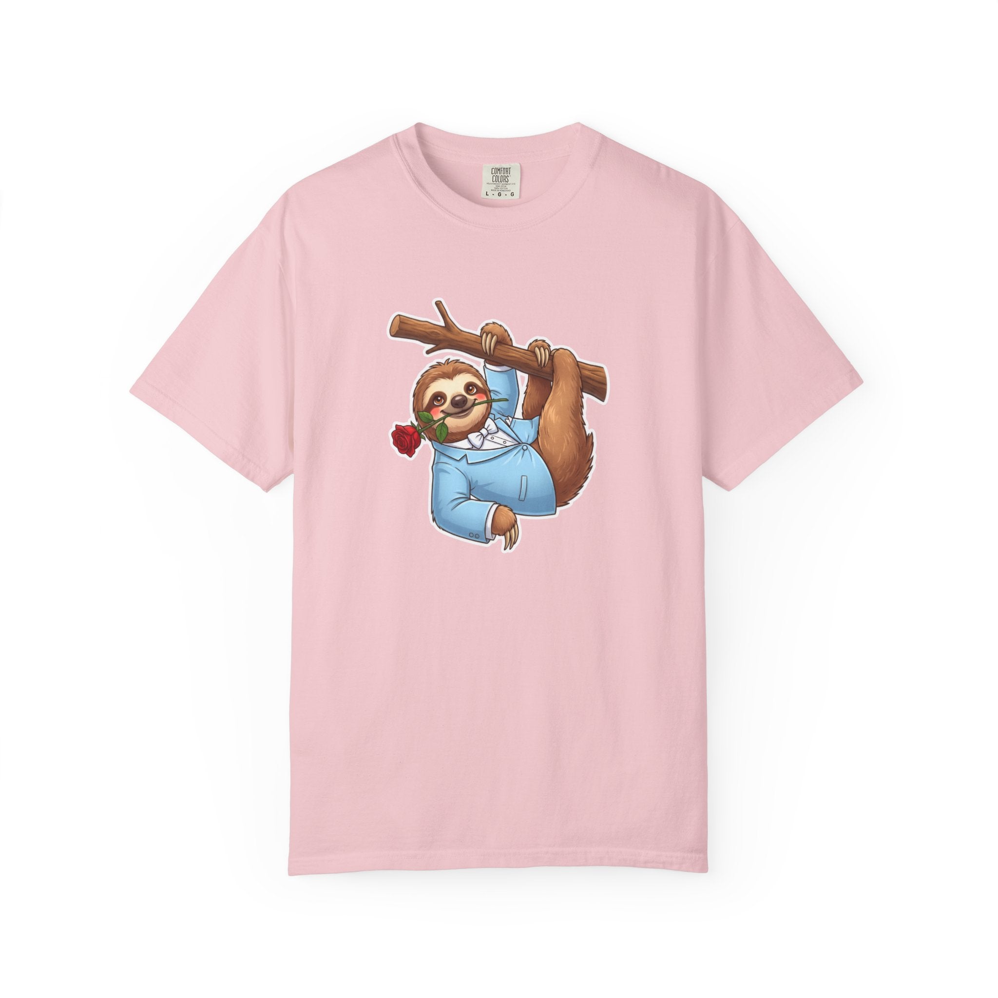 Sloth with Rose on Branch T-shirt | Cute Relaxed Animal Tee