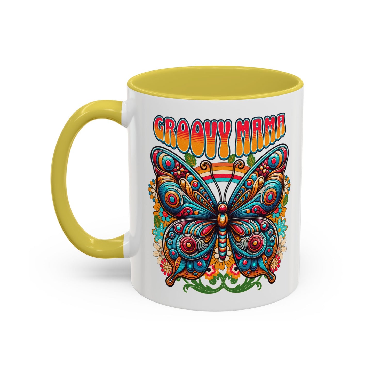 Groovy Mama Butterfly Mug | Retro Psychedelic Floral Design