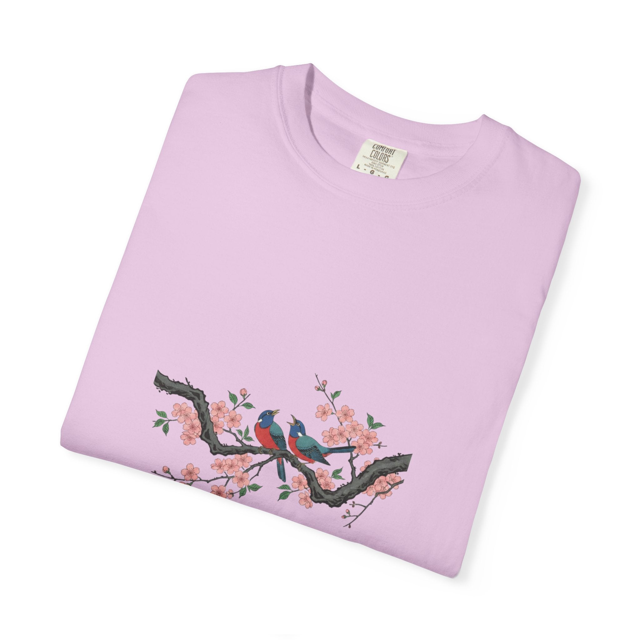 Birds on Cherry Blossom Branch T-Shirt | Japanese Floral Illustration