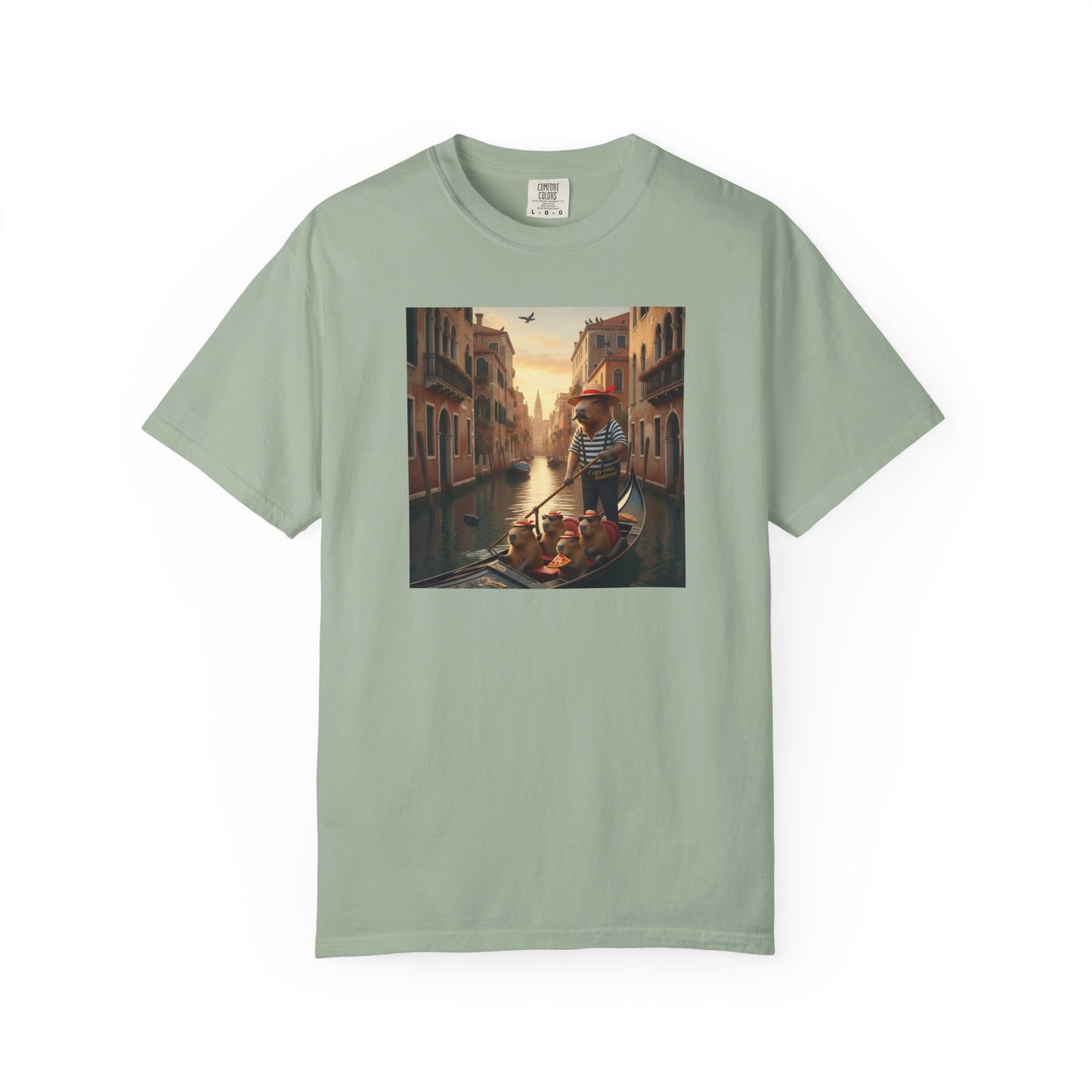 Capybara Venice Gondola Sunset T-shirt | Scenic Canal Travel Art