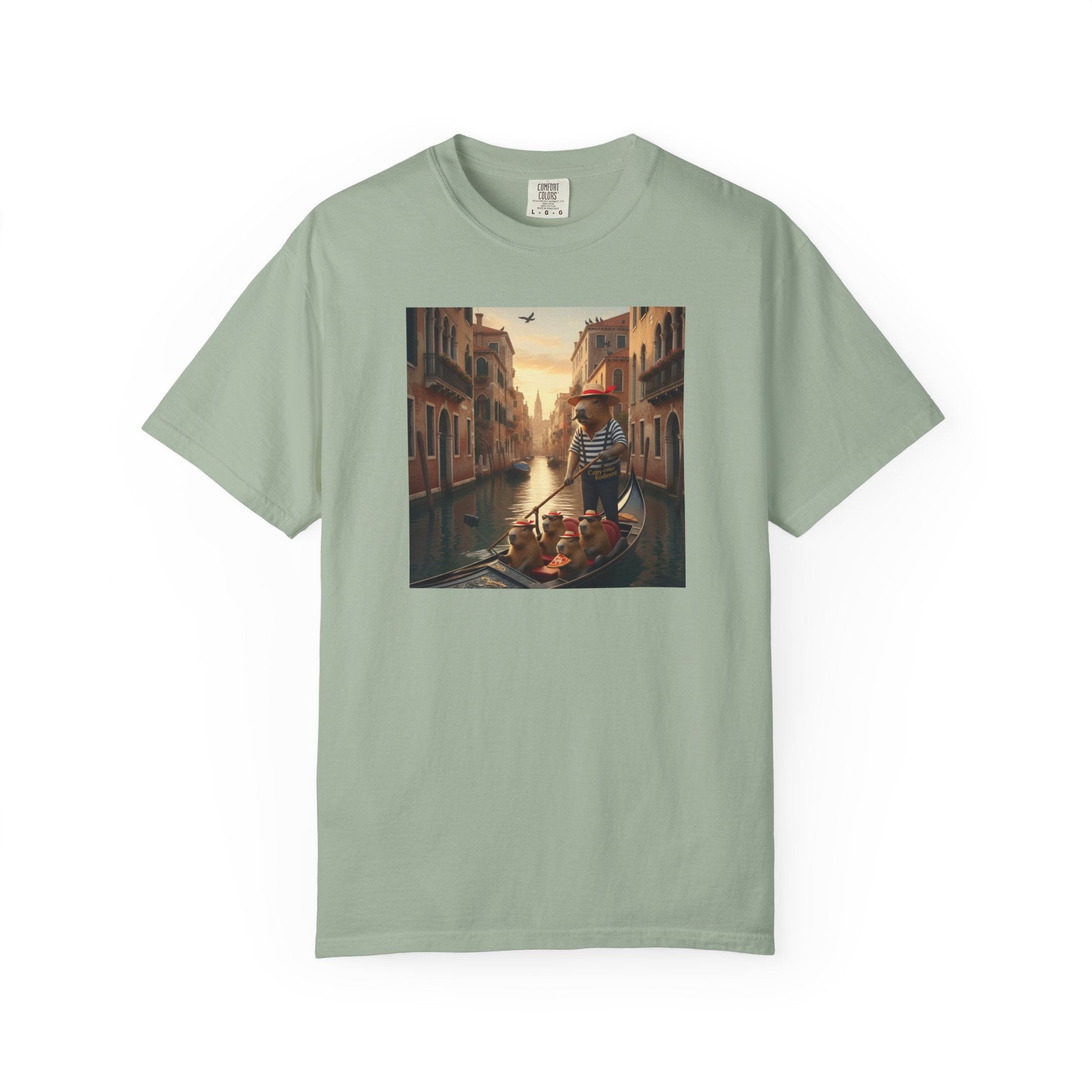 Capybara Venice Gondola Sunset T-shirt | Scenic Canal Travel Art