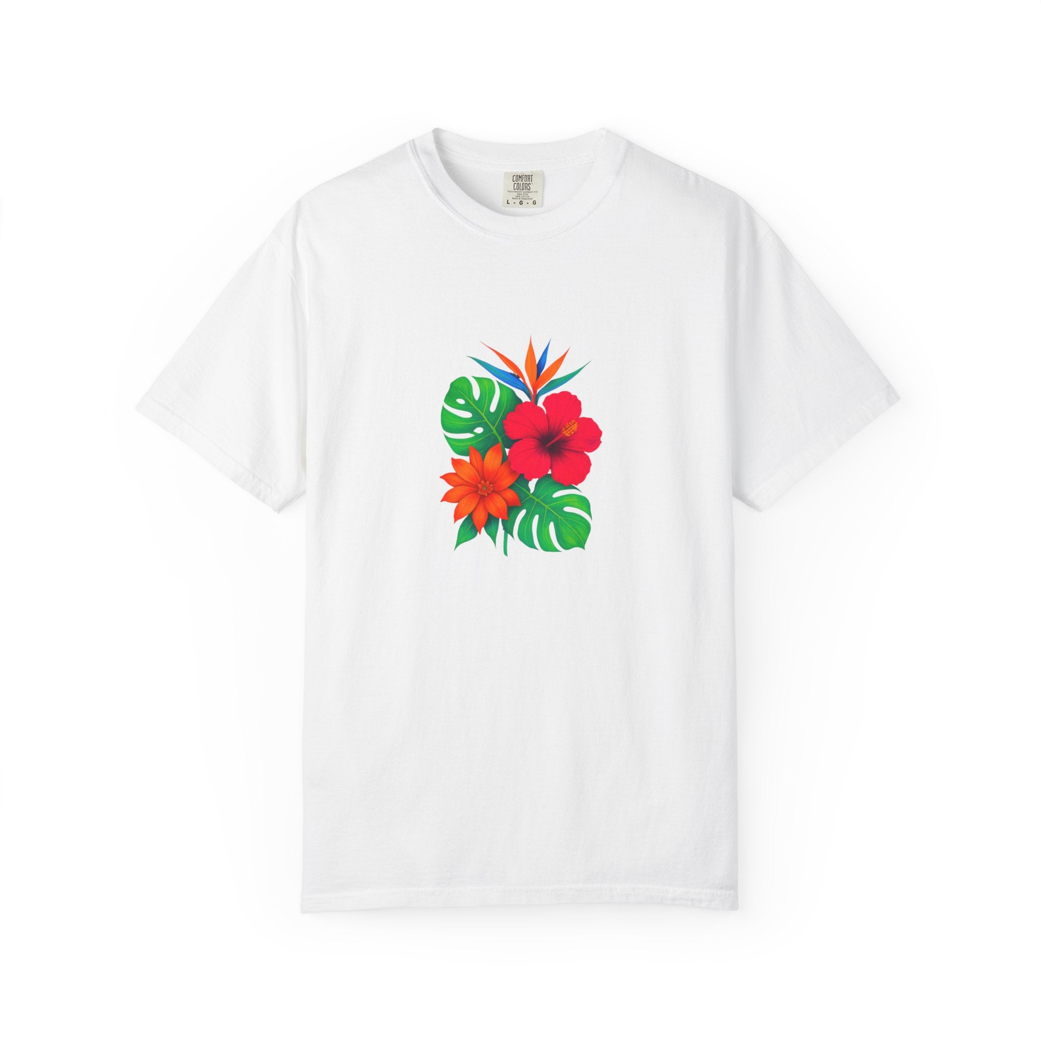 Tropical Hibiscus Floral Tee | Monstera Leaves, Bird of Paradise