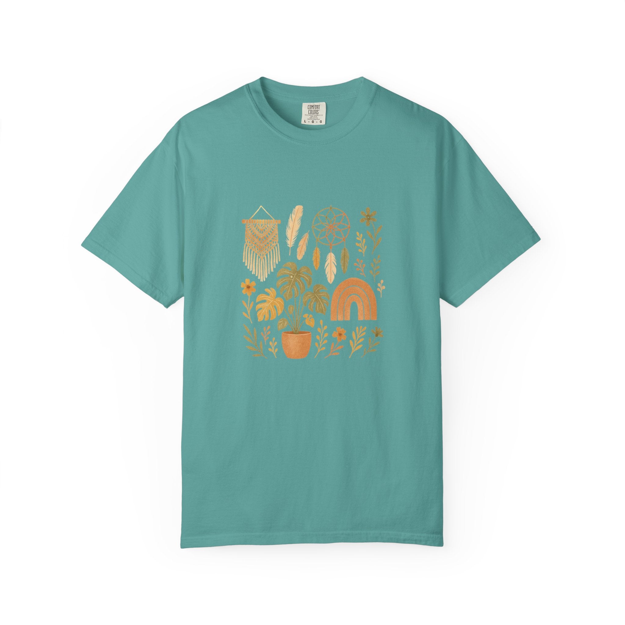 Boho Plants and Dreamcatcher T-Shirt | Rainbow, Monstera, Macrame