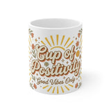 Cup of Positivity mug | Good Vibes Only floral sunburst design