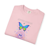 Cyber Dream Butterfly T-shirt | Retro Neon Circle Graphic