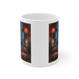 Neon Sushi Cat Mug | Cyberpunk Nightmarket Artwork