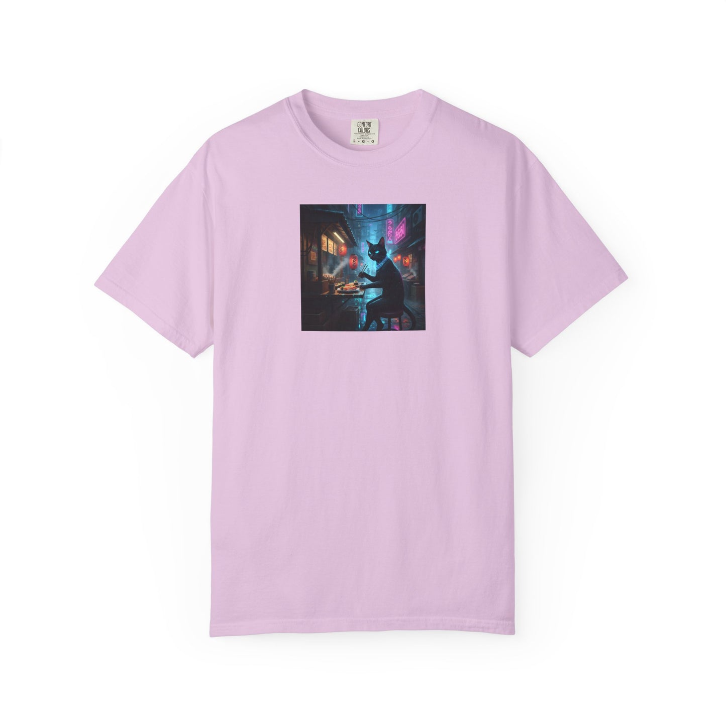 Cyberpunk Cat Sushi T-shirt | Neon Japan Noir