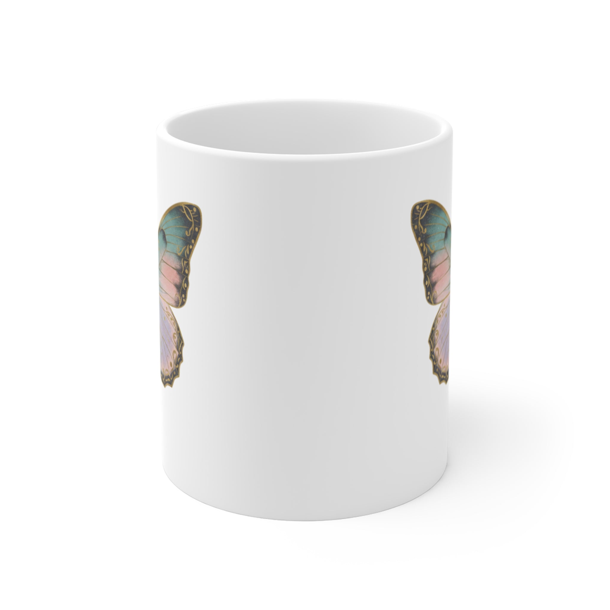 Pastel Butterfly Mug | Vintage Botanical | Pink Teal Ceramic