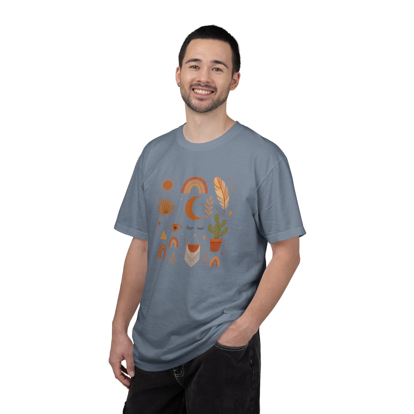 Boho Icons Mosaic T-Shirt | Crescent Moon Cactus Rainbows