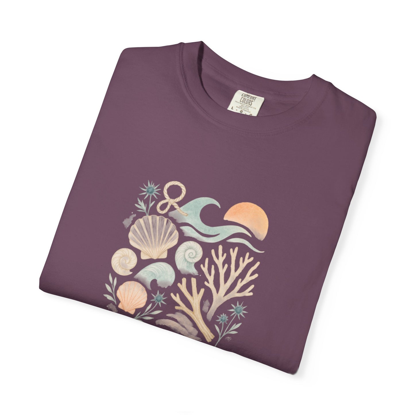 Coastal Seashells and Coral T-Shirt | Beach Wave Sunset Art